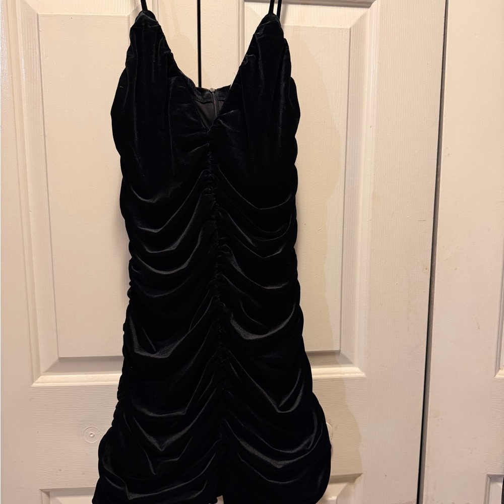 Zara Black Velvet Ruched Slip Dress